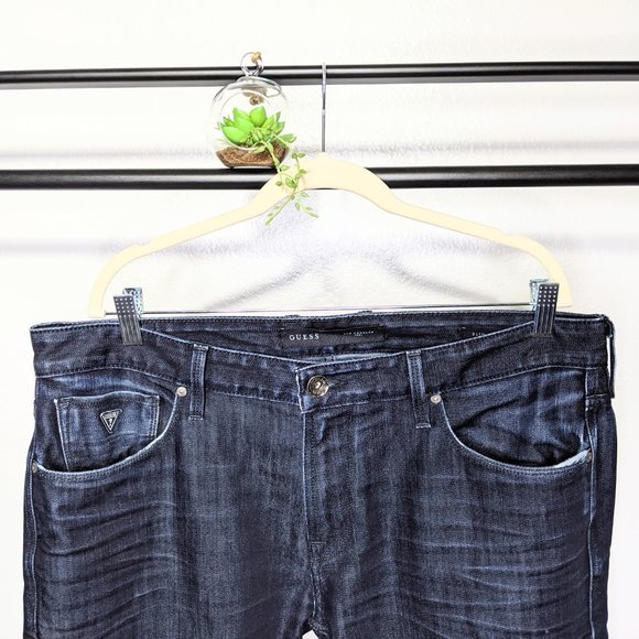 Guess Slim Straight Dark Blue Wash Denim Jeans - Picture 2 of 10